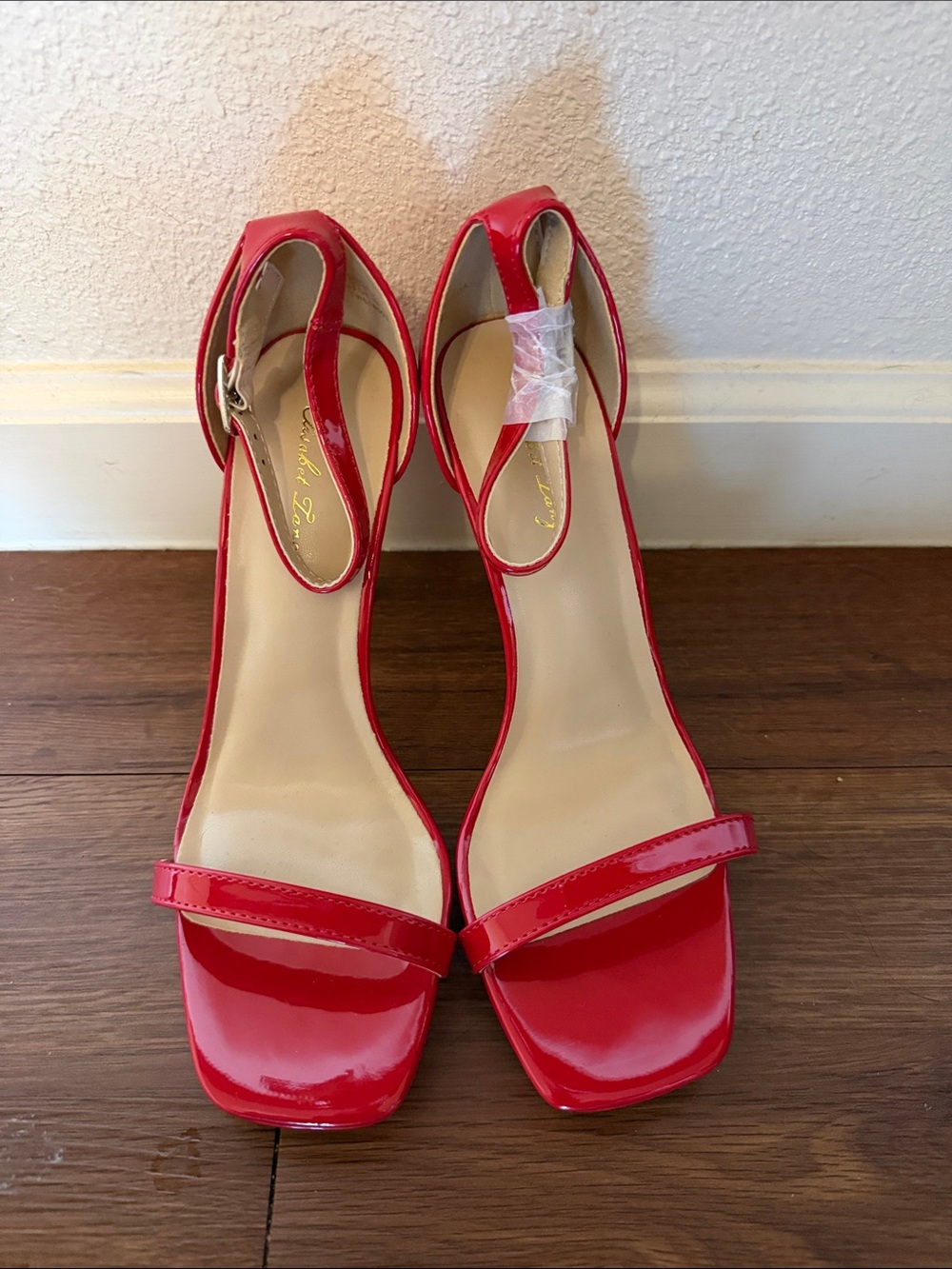 Patent Red Ankle-Strap Heels with Square Toe